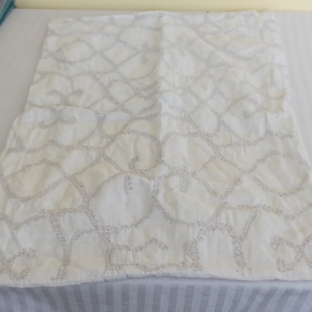 Restoration Hardware ivory tan embroidered cotton standard pillow sham RH
